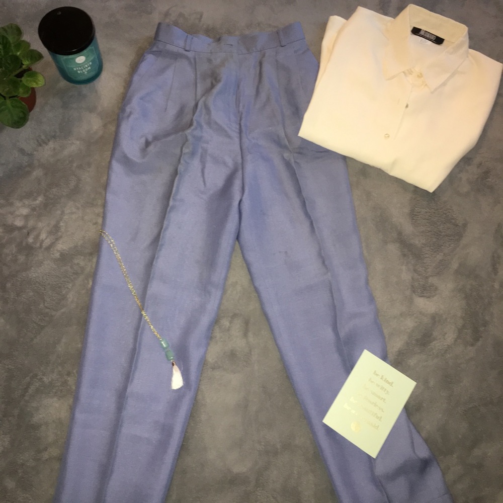 Blue Linen Pleated Slacks